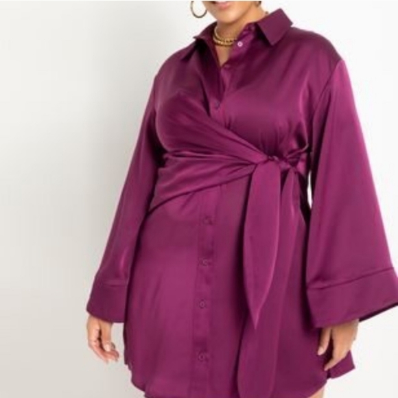 NWT ELOQUII SATIN TIE FRONT SHIRTDRESS $98 - Picture 2 of 5